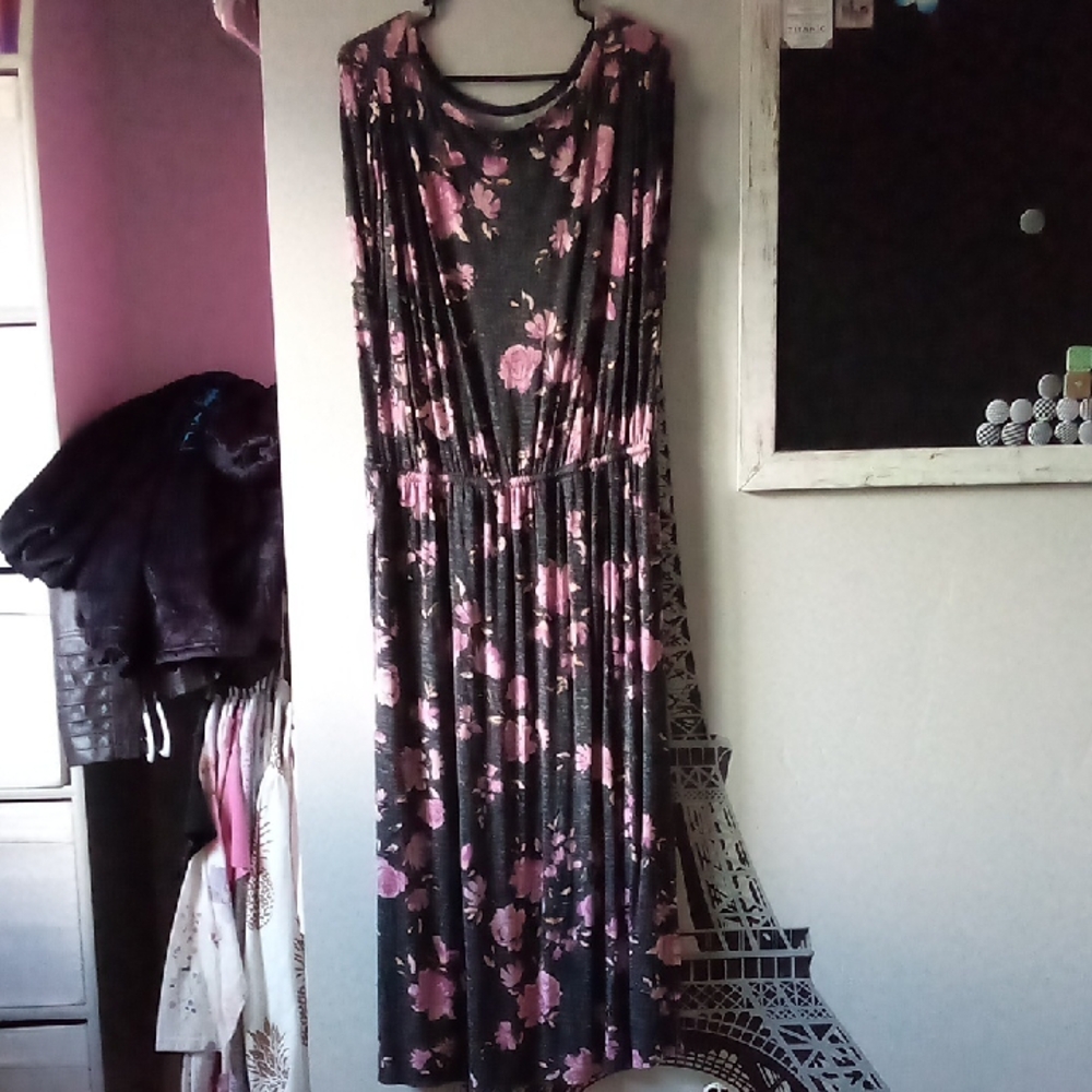 Maurices Black and Pink Floral Maxi Dress